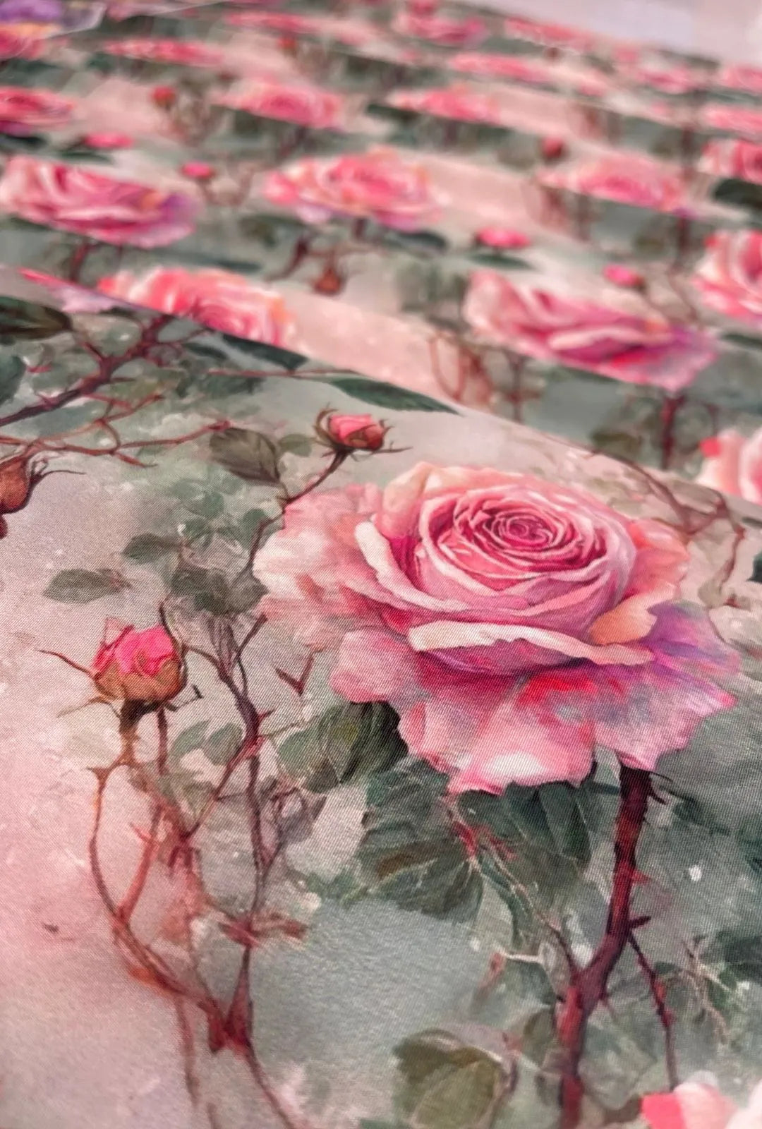 Exclusive Botanical Rose Print French Crepe Fabric for Premium Outfits