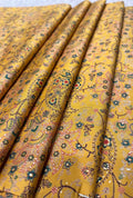Exclusive Golden-Yellow Chanderi Fabric Textile with Botanical Prints