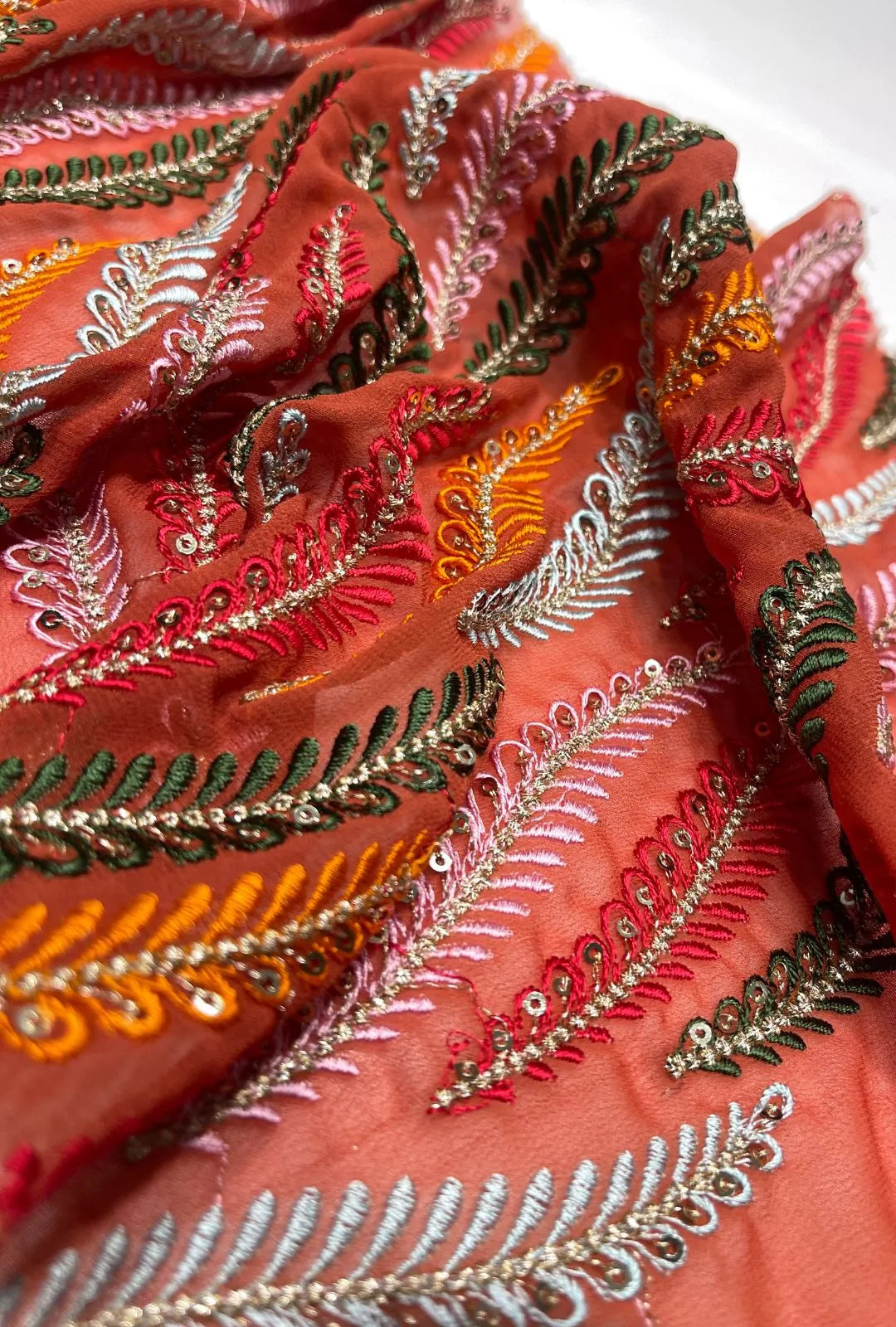 Exquisite Embroidered Georgette Fabric With Sequence Detailing