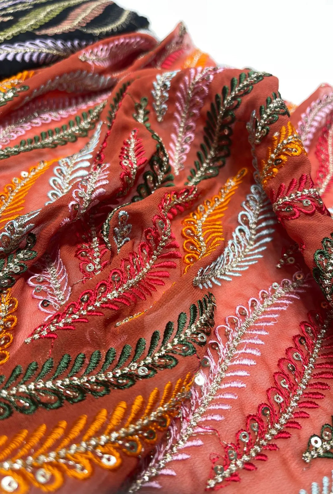 Exquisite Embroidered Georgette Fabric With Sequence Detailing