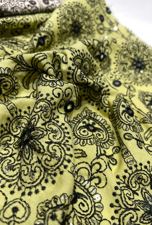 Exquisite Medallion Embroidered Linen Luxury Jalabeya Fabric