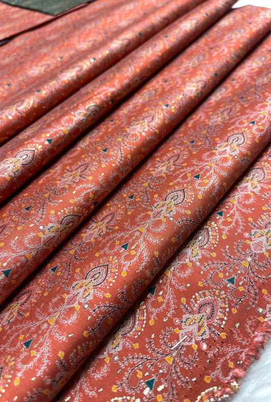 Exquisite Terracotta Red Chanderi Fabric With Botanical Motifs