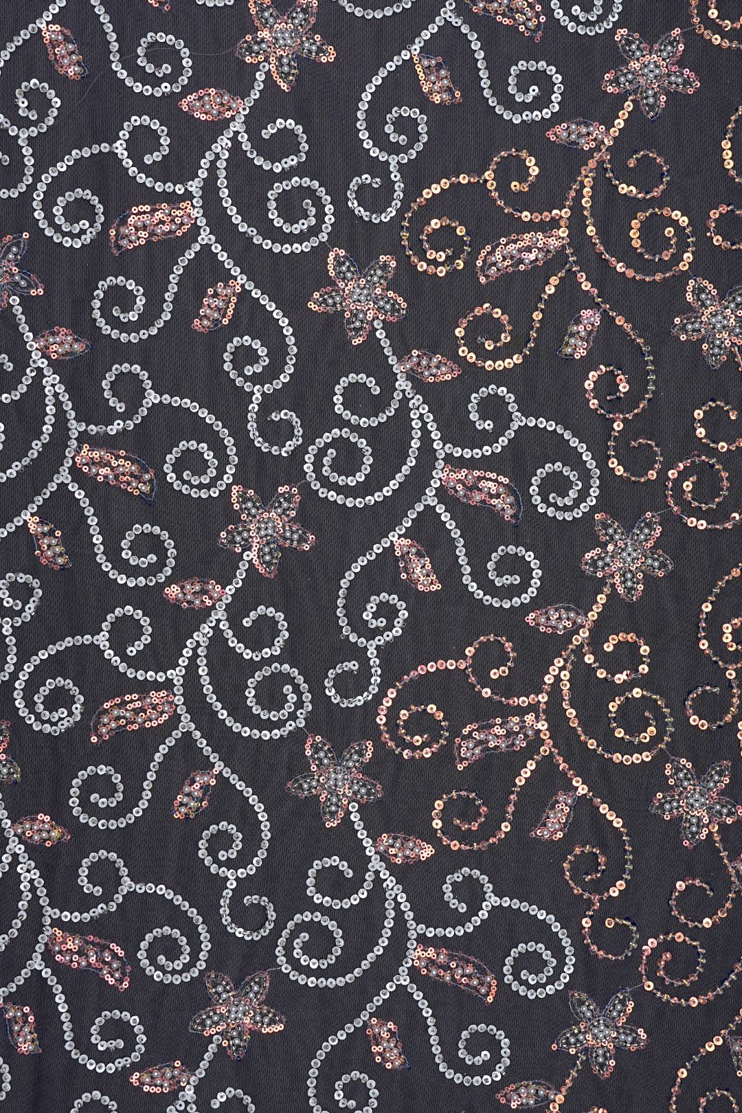 Black Embroidered Sequin Hand Work Net Fabric