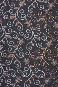 Black Embroidered Sequin Hand Work Net Fabric