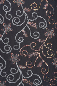 Black Embroidered Sequin Hand Work Net Fabric