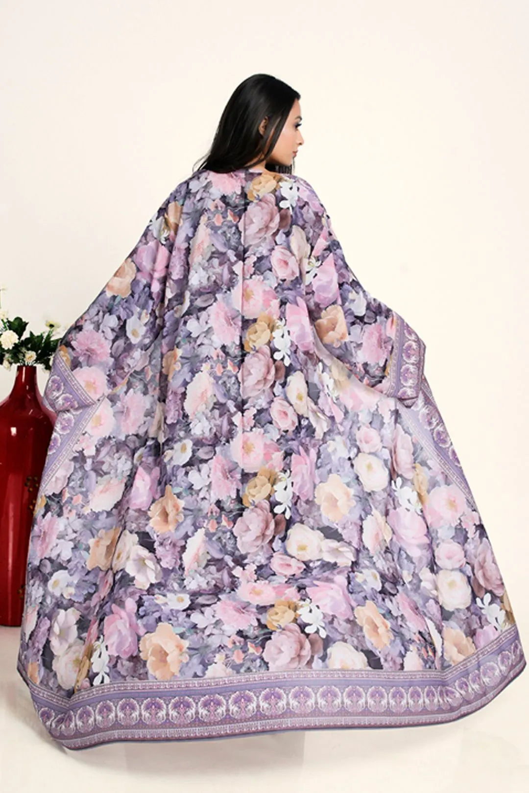 Floral Chiffon Long Shrug Open Front Women Modest Wear Layer