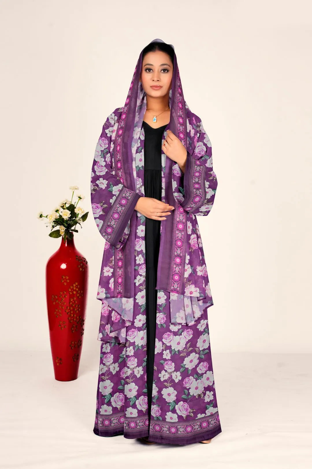 Floral Chiffon Shrug Full Length Open Front Women Modest Wear