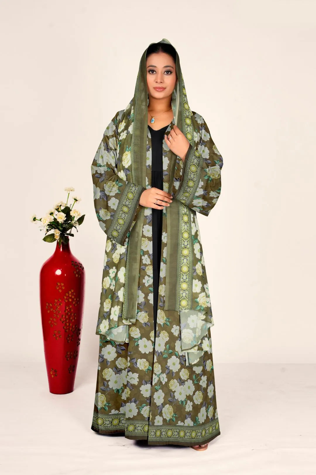 Floral Chiffon Shrug Full Length Open Front Women Modest Wear