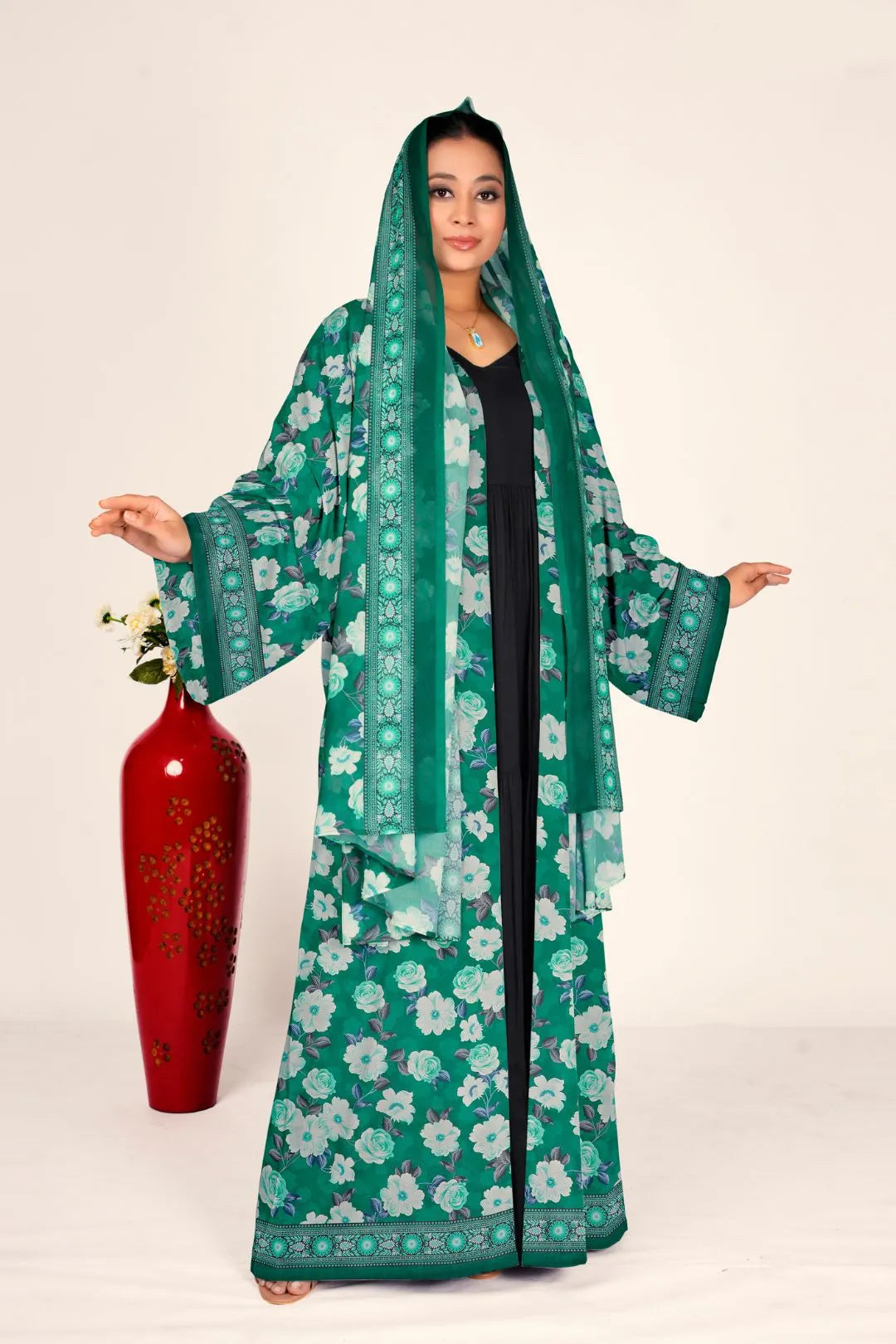 Floral Chiffon Shrug Full Length Open Front Women Modest Wear