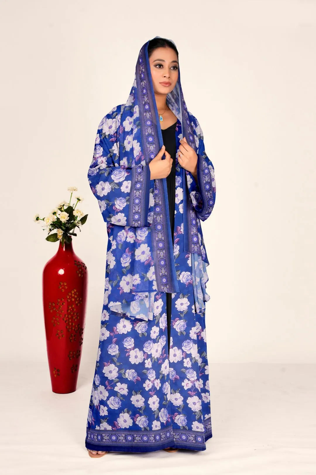 Floral Chiffon Shrug Full Length Open Front Women Modest Wear
