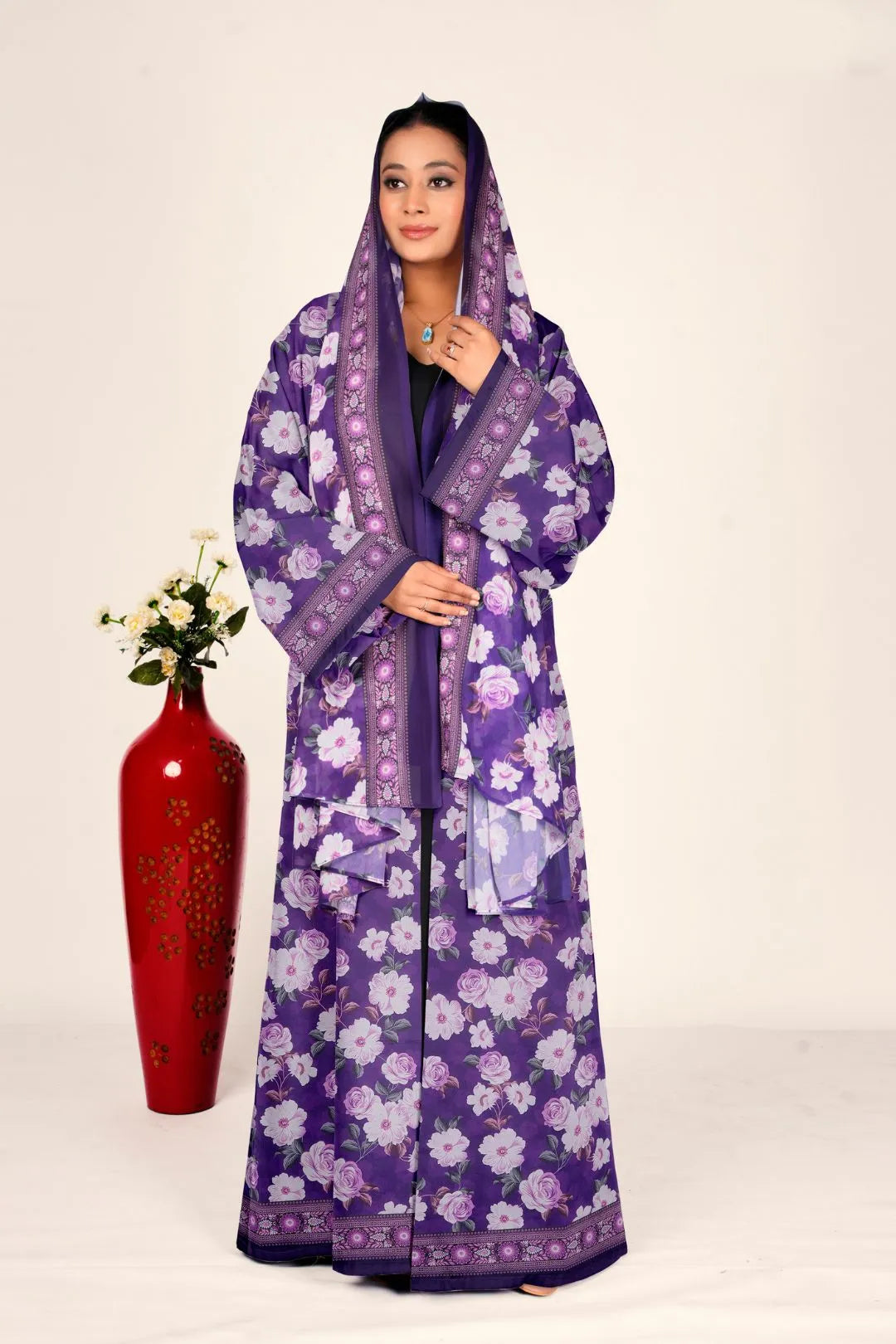 Floral Chiffon Shrug Full Length Open Front Women Modest Wear