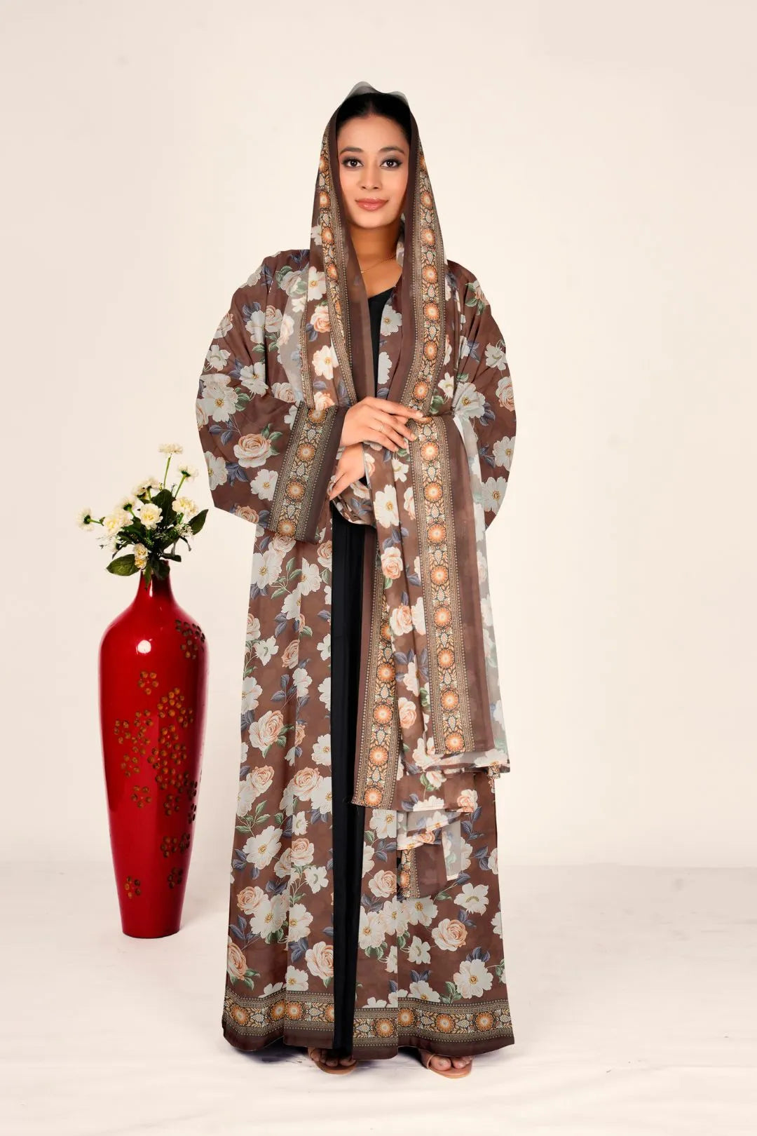 Floral Chiffon Shrug Full Length Open Front Women Modest Wear