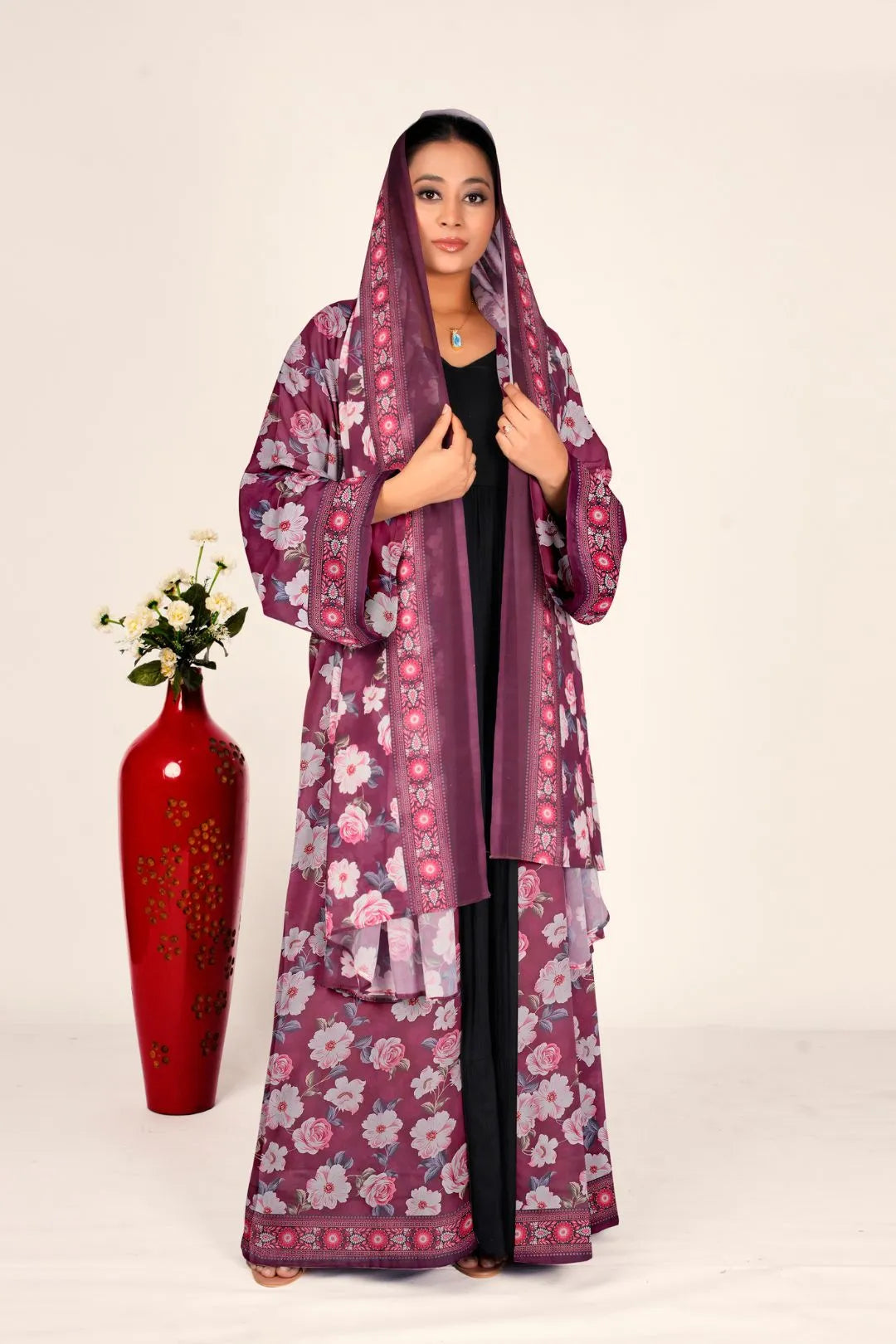 Floral Chiffon Shrug Full Length Open Front Women Modest Wear