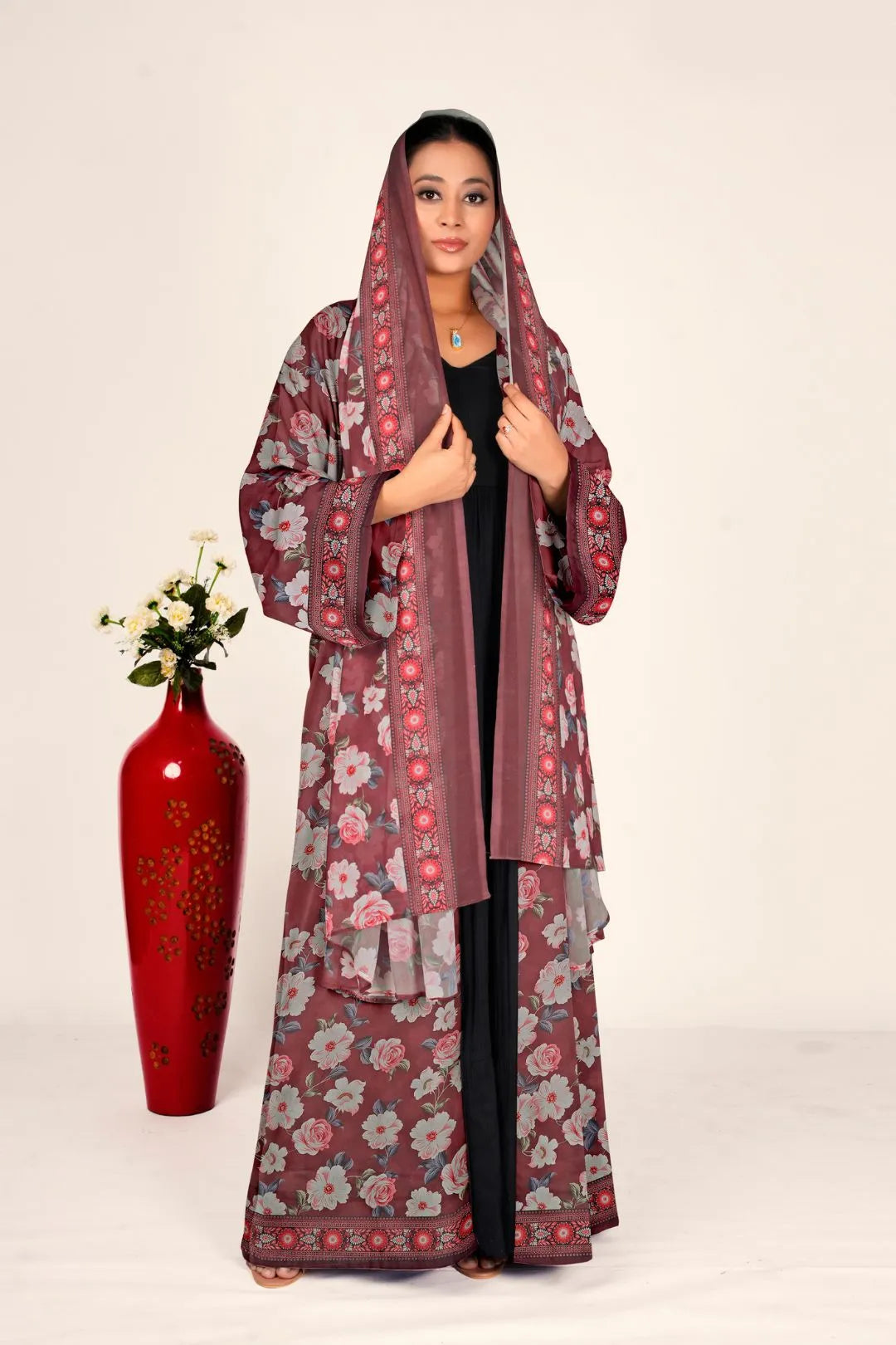 Floral Chiffon Shrug Full Length Open Front Women Modest Wear