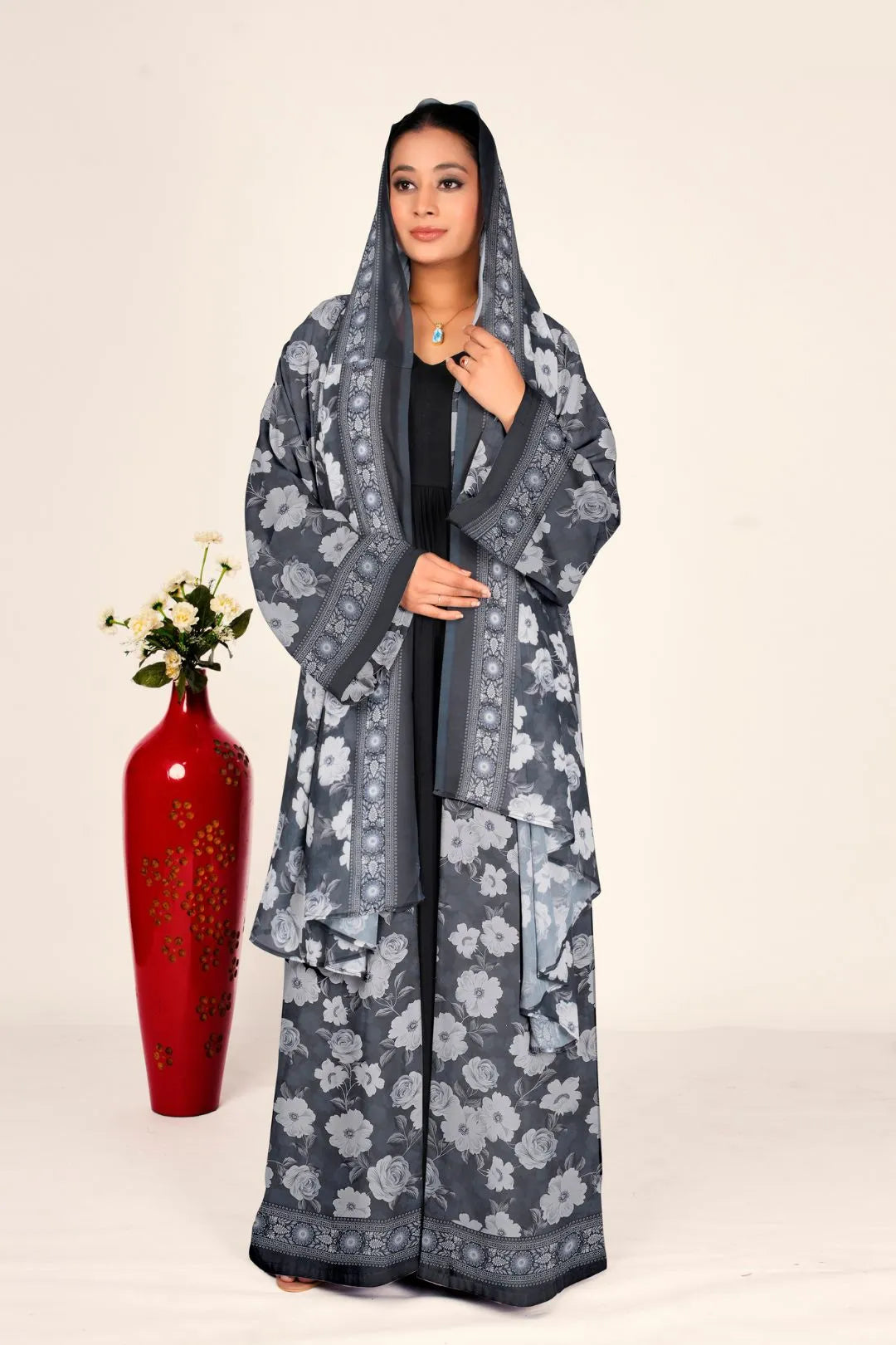 Floral Chiffon Shrug Full Length Open Front Women Modest Wear