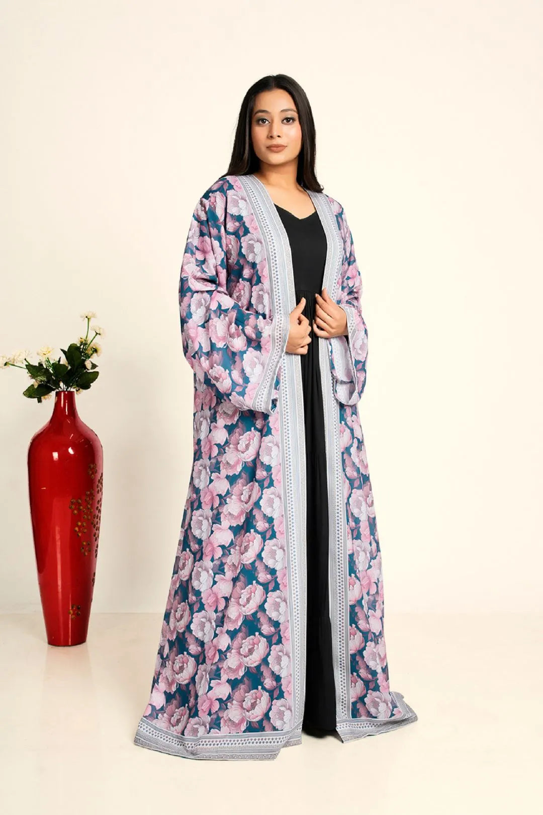 Woman wearing a floral abaya