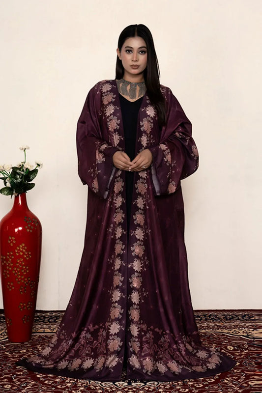 Floral Muslin Poly Open Abaya Shrug Elegant Modest Wear