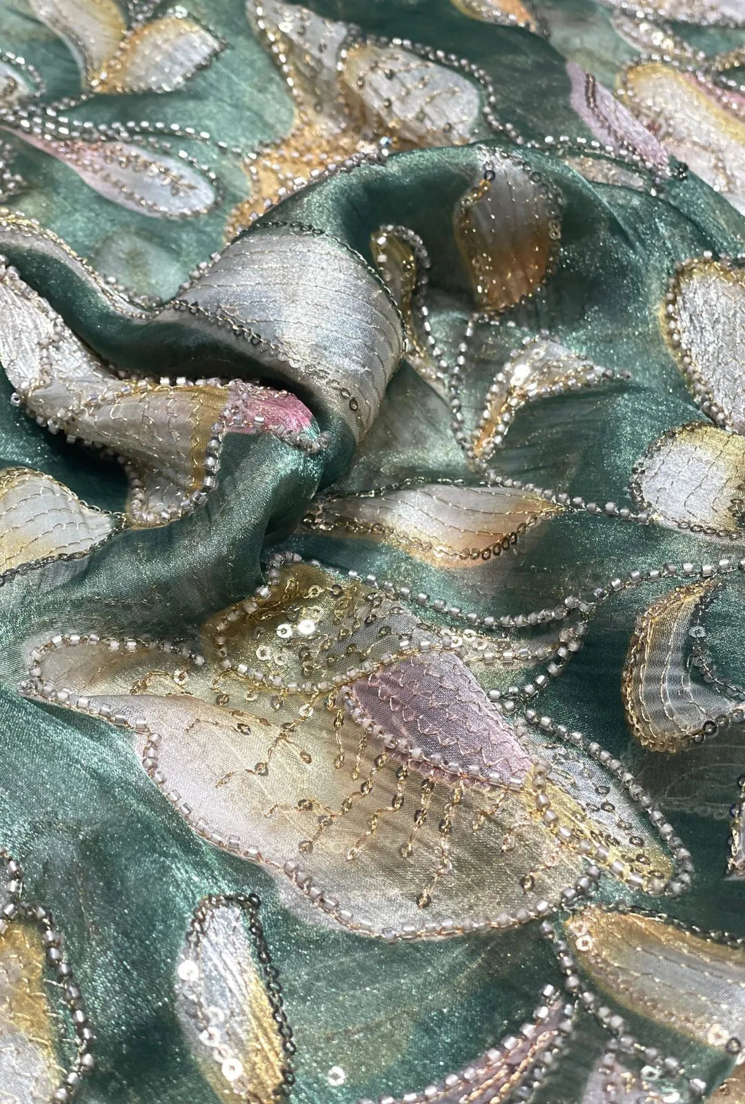 Floral Position Embroidered Organza Premium Fabric
