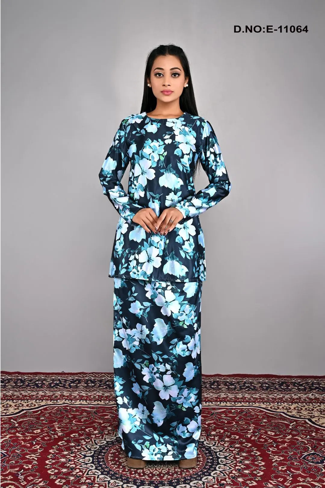 Flower Print Silk Baju Kurung