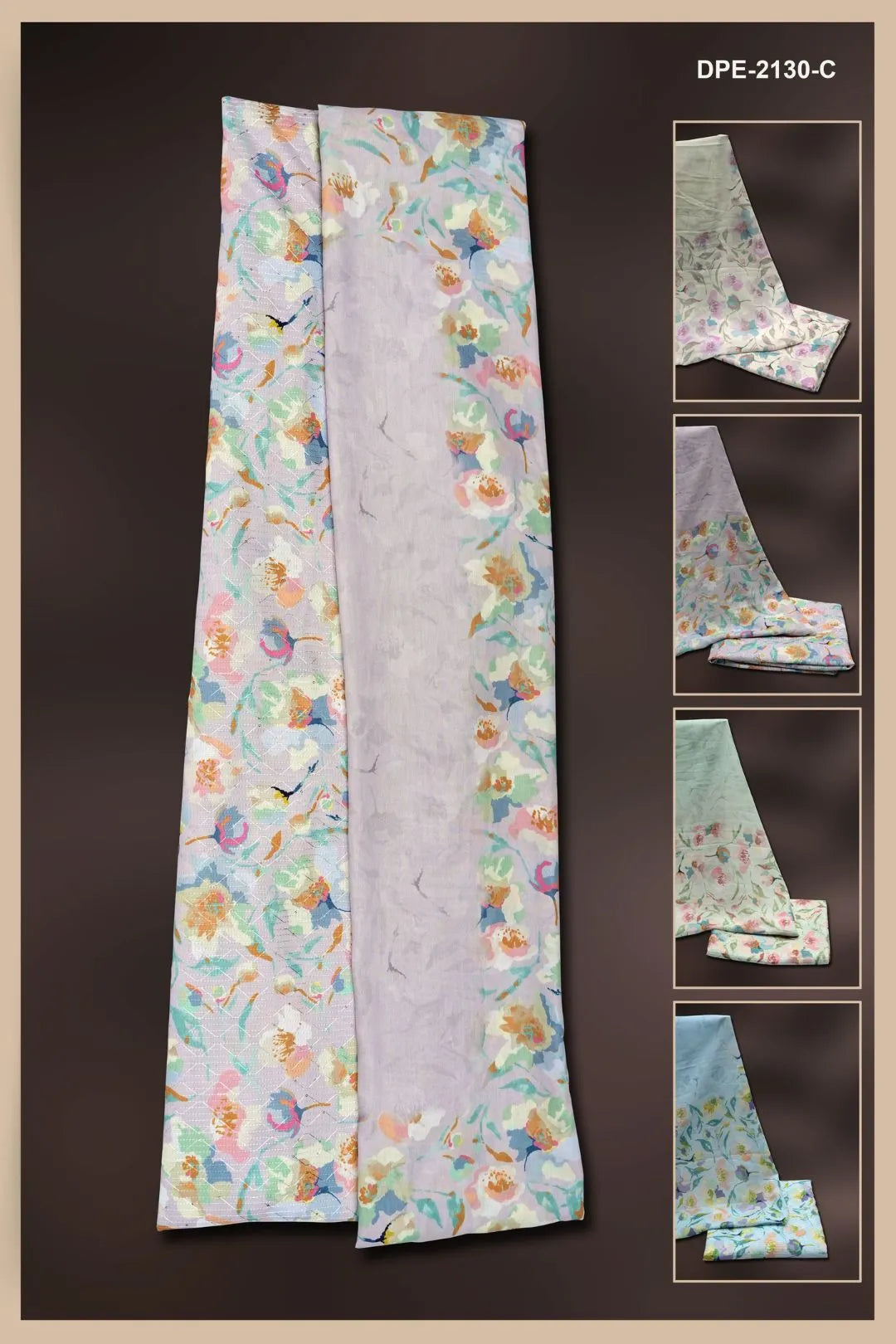 Flower Print Daily Wear Unstitched Fabric-C