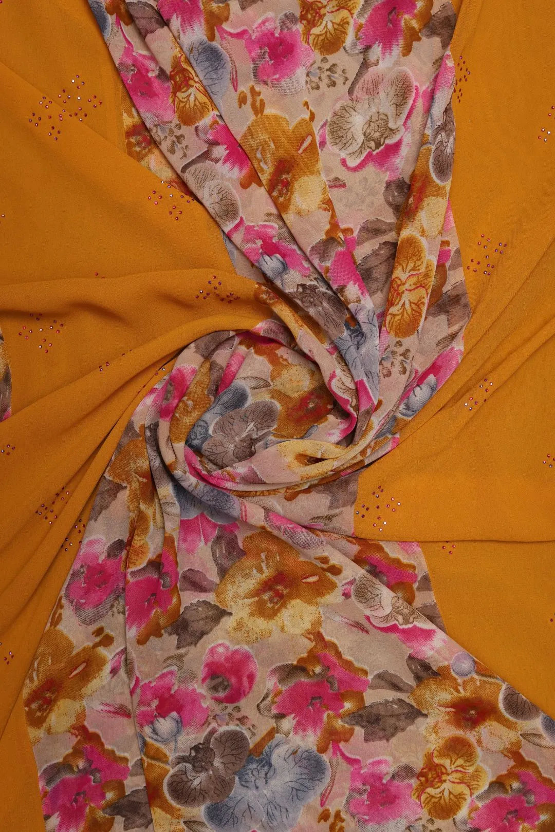 Yellow Flower Printed Stole For Abaya
