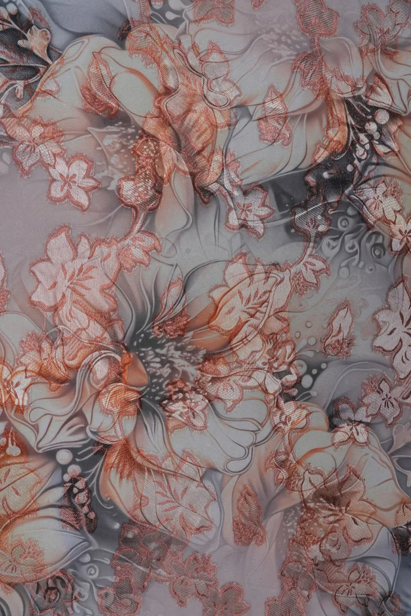 Flower structured garments like dress, skirts, and lehengas fabric