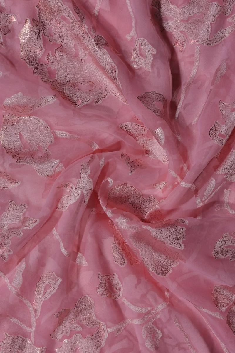 Foil Print Brasso Fabric with Embroidery