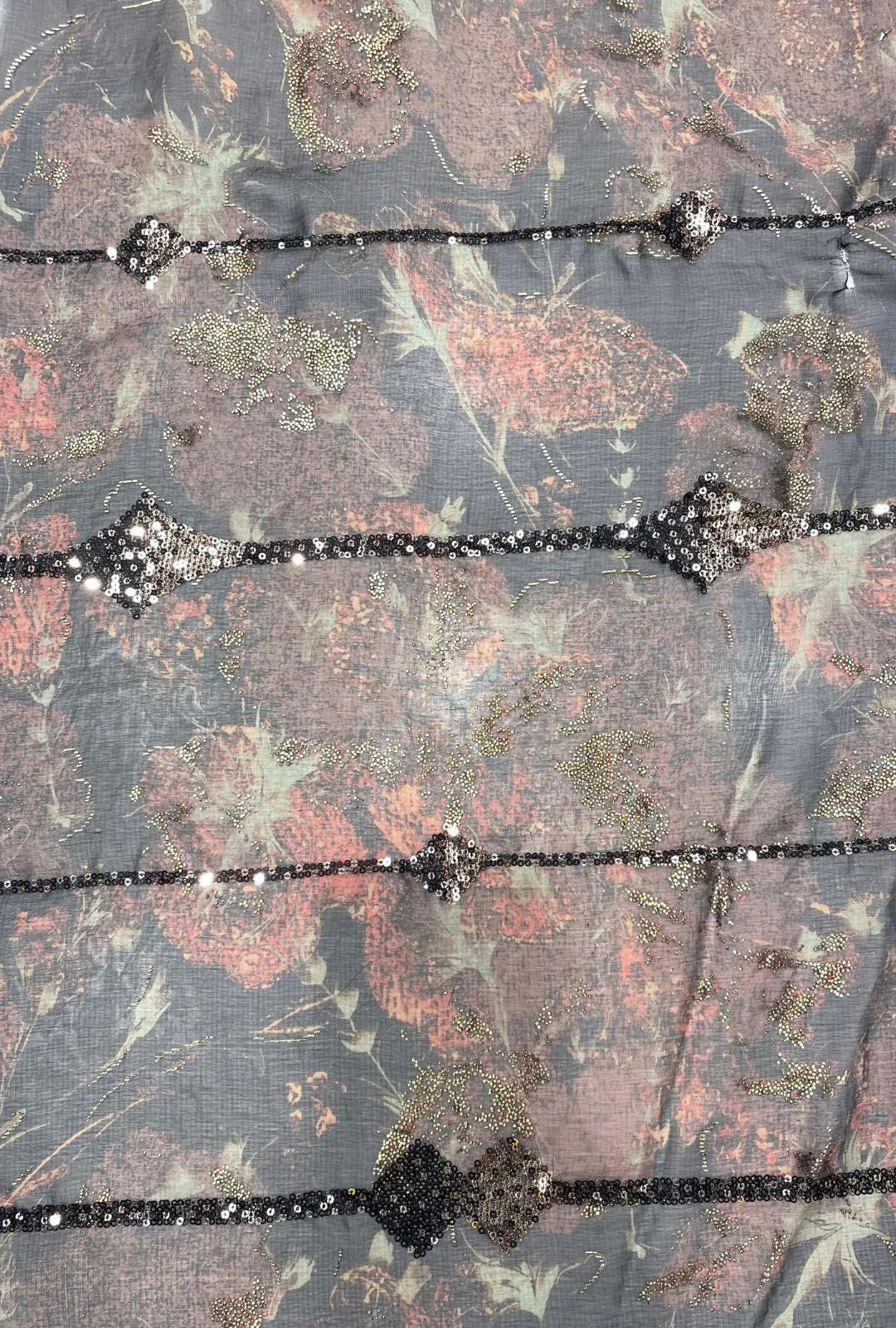 Geometric Sequence Detailed Mottled NC Satin Foil Fabric