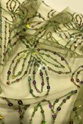 Geometric Square and Concentric Sequence Embroidered Net Fabric