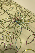 Geometric Star Medallion Sequence Embroidered Net Fabric