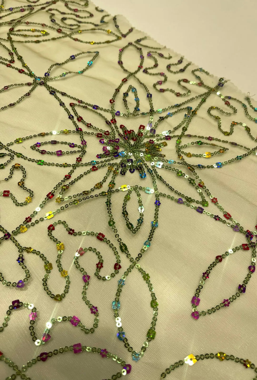 Geometric Star Medallion Sequence Embroidered Net Fabric