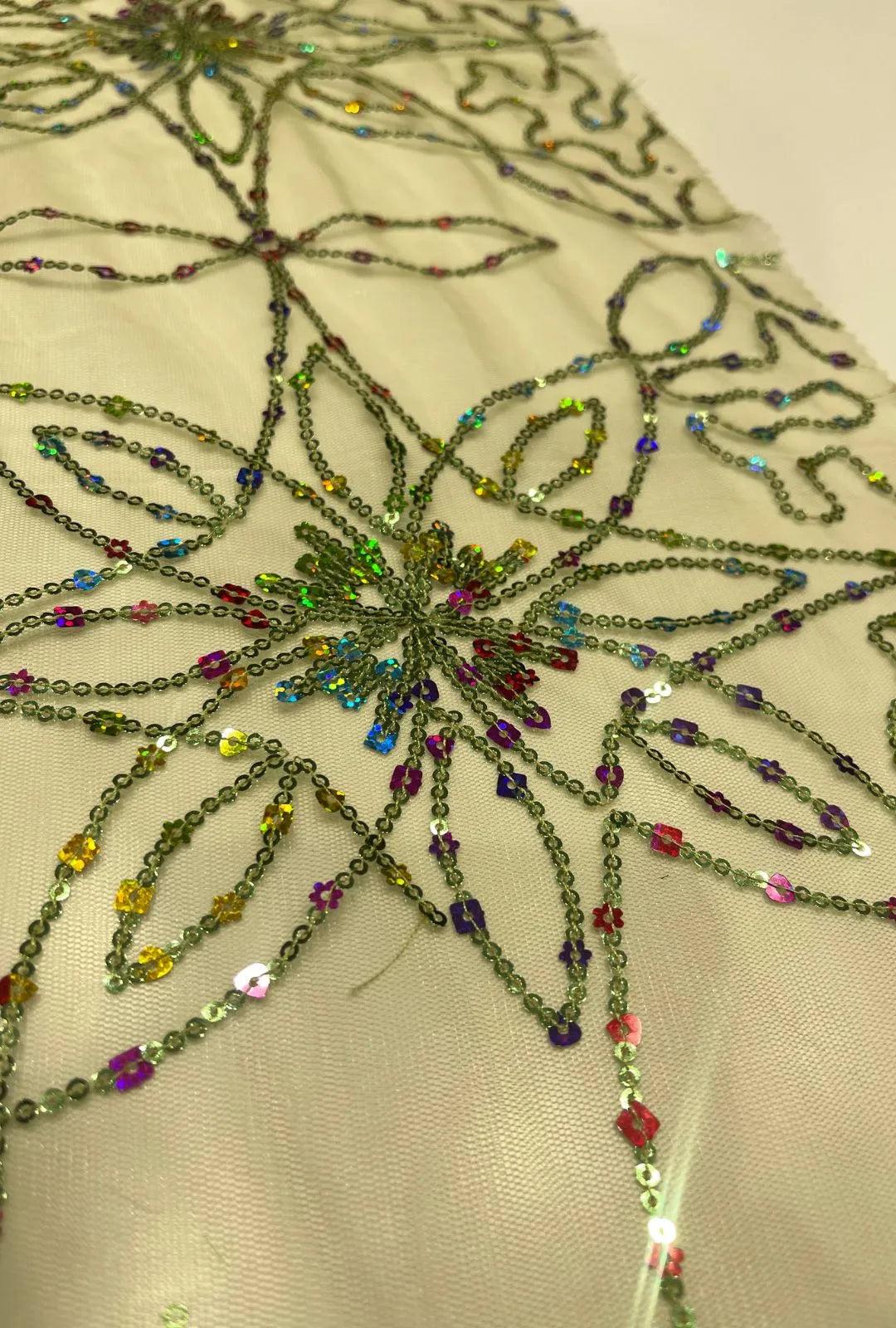 Geometric Star Medallion Sequence Embroidered Net Fabric