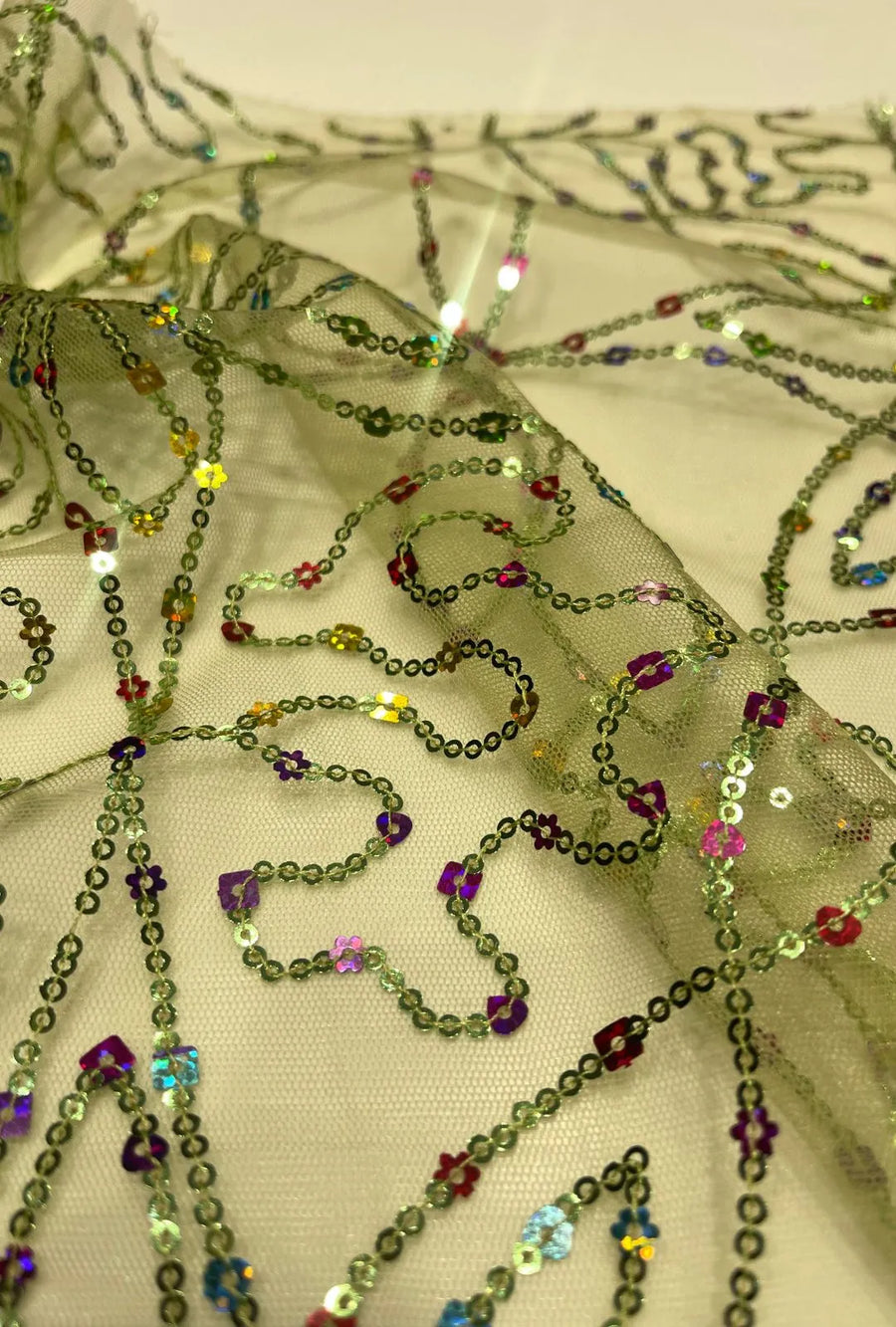Geometric Star Medallion Sequence Embroidered Net Fabric