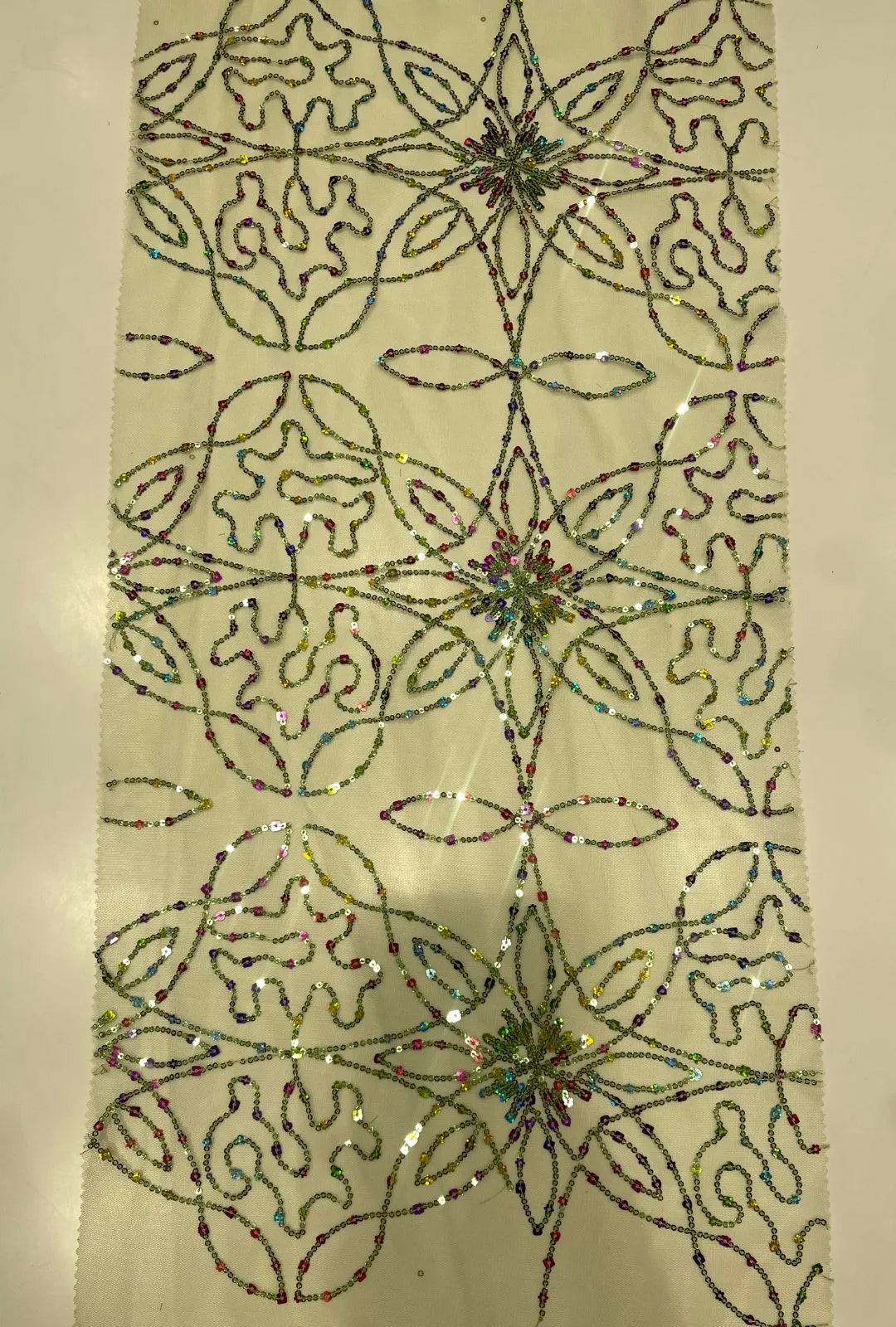 Geometric Star Medallion Sequence Embroidered Net Fabric