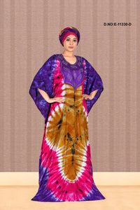 Gold Hand Tie Dyed Long Farasa Kaftan For Women