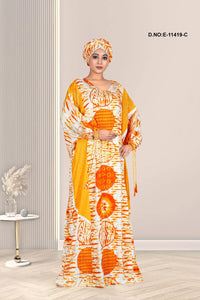 Gold Latest Muslim Fashion Summer Full Sleeve Dresses With Big Hijab