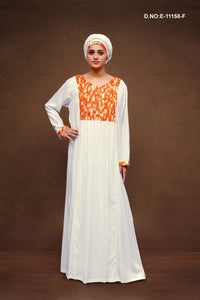Gold Neck Design White Kaftan With Scarf For Women