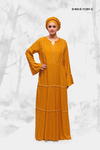 Gold Puff Casual Long Sleeve Kaftan Dress For Women
