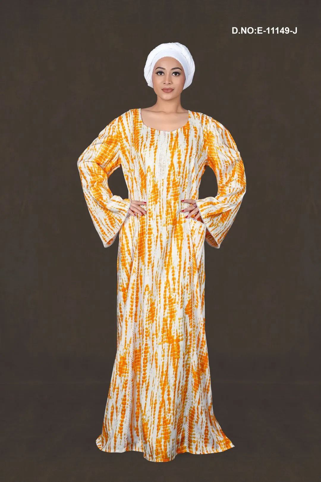 Gold Tie & Dye Printed Kaftan With Stole For Women