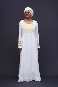 Golden Neck And Sleeve Work Kaftan With Scarf