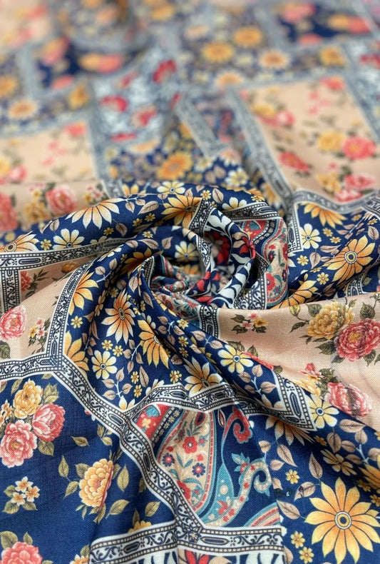 Gorgeous Floral Digital Print Linen Premium Abaya Fabrication