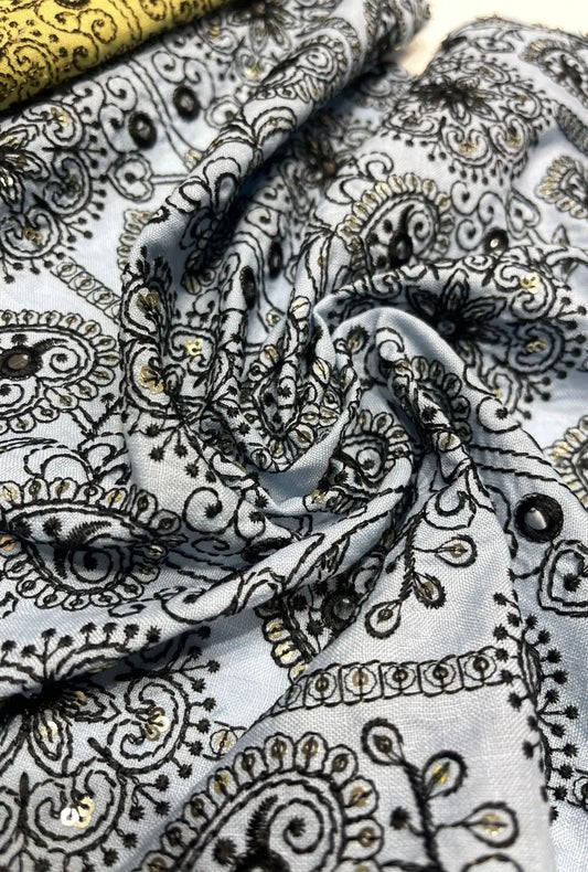Gorgeous Floral Embroidered Polyester Linen Jalabeya Fabric