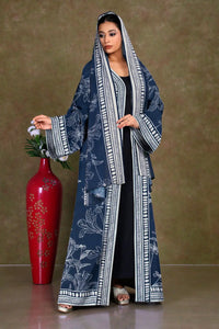 Blue Graceful Long Shrug with Floral Print Detailing