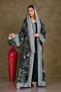 Black Graceful Long Shrug with Floral Print Detailing