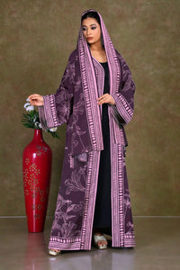 Purple Graceful Long Shrug with Floral Print Detailing