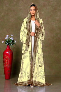 Yellow Graceful Long Shrug with Floral Print Detailing