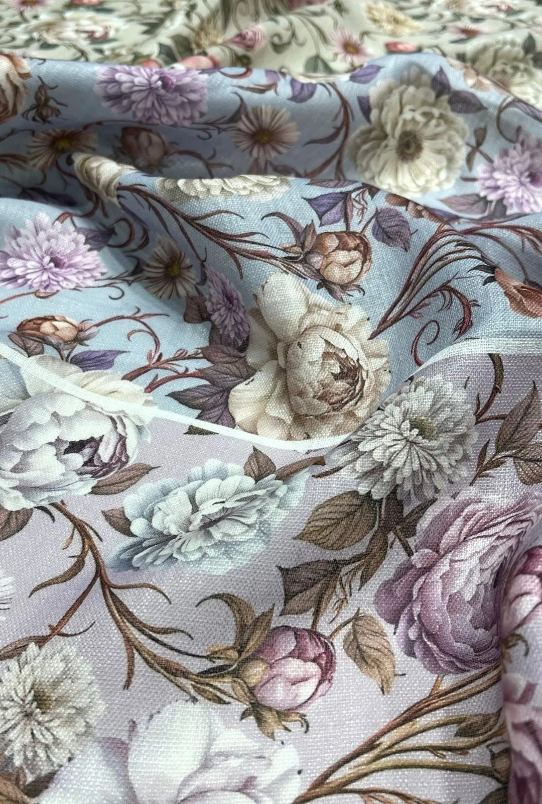 Graceful Vintage Blossoms Chiku Linen Deluxe Fabric Yardage