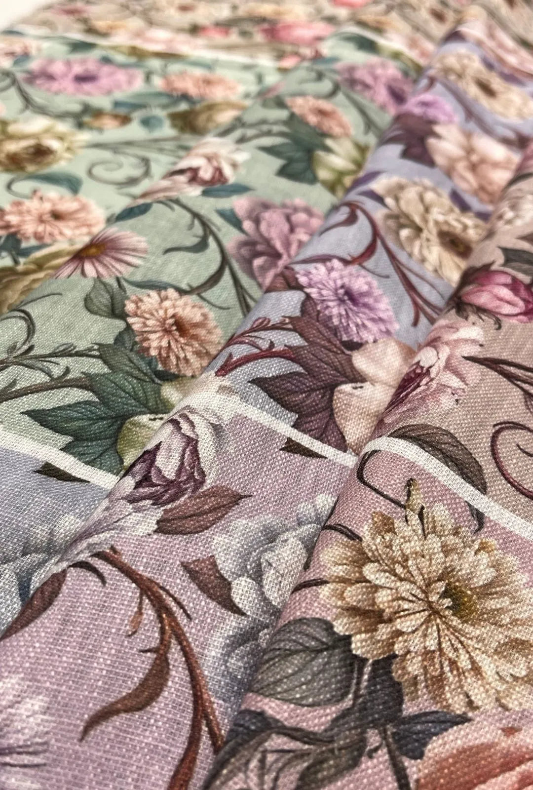 Graceful Vintage Blossoms Chiku Linen Deluxe Fabric Yardage