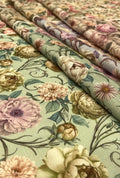 Graceful Vintage Blossoms Chiku Linen Deluxe Fabric Yardage