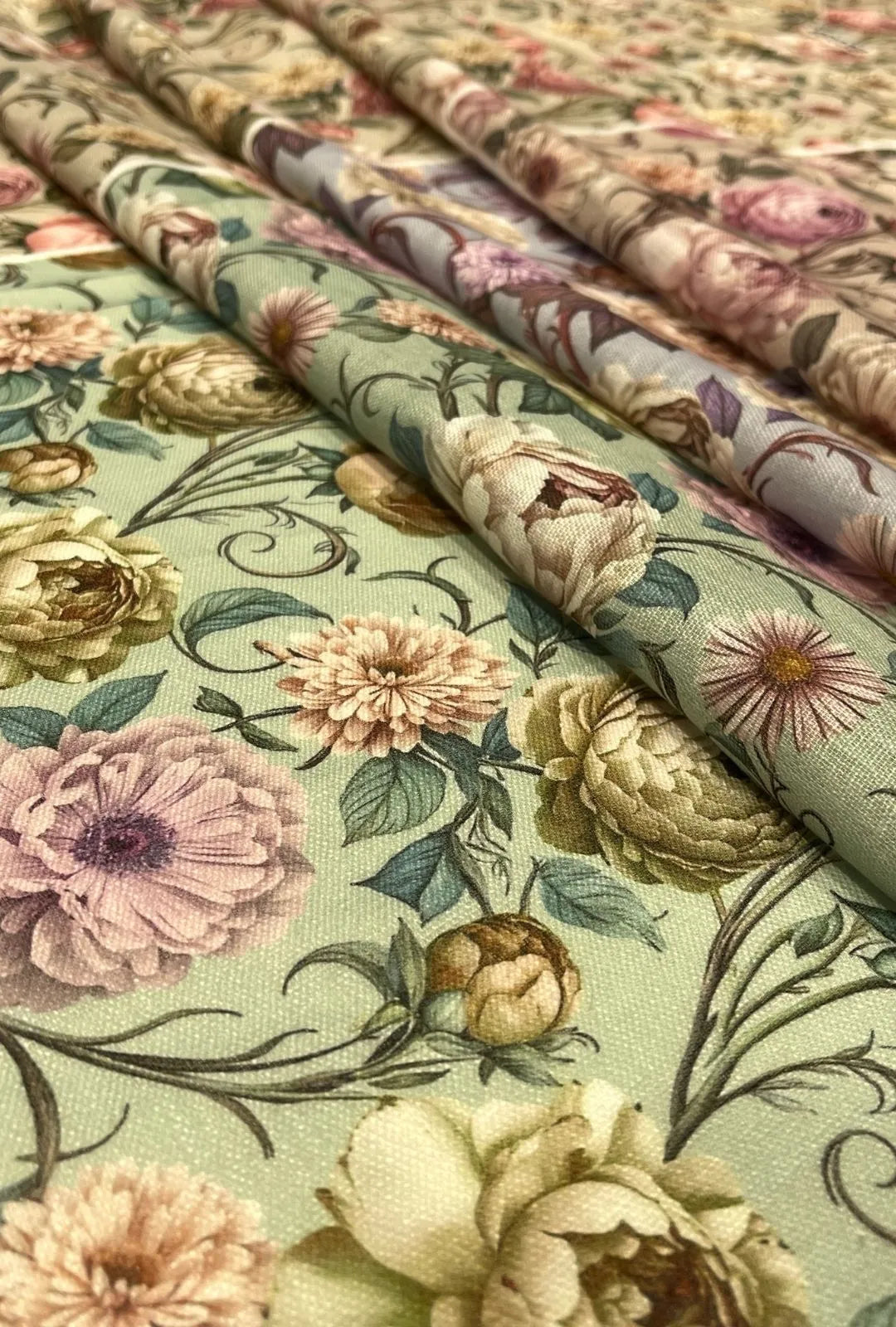 Graceful Vintage Blossoms Chiku Linen Deluxe Fabric Yardage